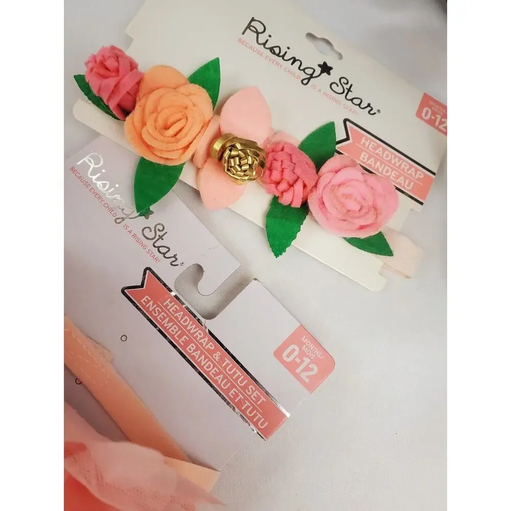 Rising Star Pink Headband Wrap Tutu Set Sz 0-12 Mth New Baby Girl Flower Newborn